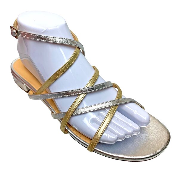 MARION PARKE Ramona Criss Cross Metallic Nappa Leather‎ Sandal  **NEW - Picture 2 of 11